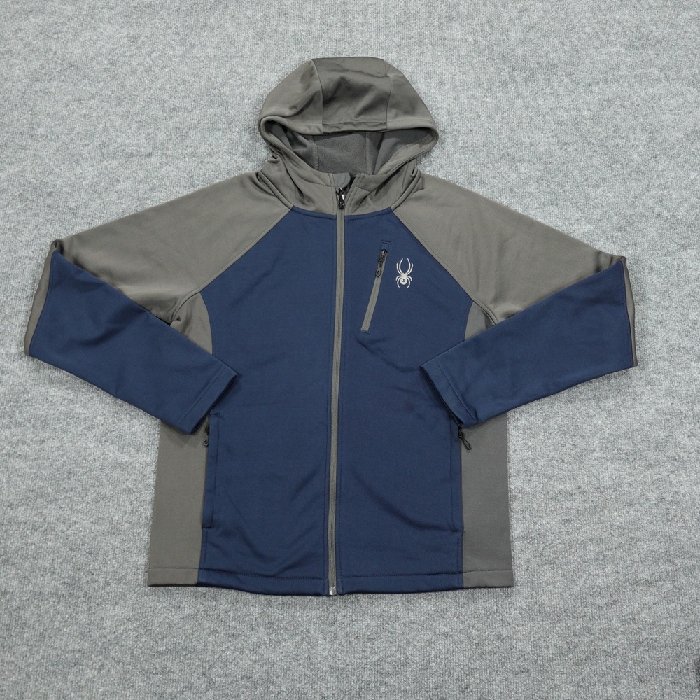 Spyder Hoodie Mens Small Blue Grey Full Zip Fleece Lined Athletic Outdoor Pocket
